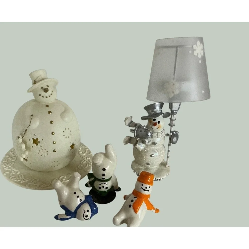 At Home America Snowman Tea Light Holder Set Ceramic Winter Decor 5 Piece